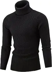 [JEShifangjiusu] Turtle Neck Long Sleeve Sweater Slim Fit Turtle Neck Pullover Thermal Tops Basic Layer Sweater, Black 1, XXL