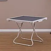35" Folding Mahjong Table PVC Straight Edge Card Table with Cup Holder and Drawer, Square Ultra Narrow Bezel, Gray