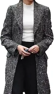 [KAAZEE] Women's Fool Me Once Checkered Keegan Trench Coat - Long Winter Wool Grey Coat Women