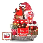 16 Pcs Valentine's Day Tiered Tray Decor Set Heart Love Gnome Plush Tray Deco...