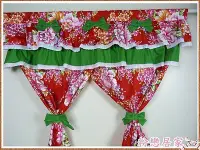 在飛比找Yahoo!奇摩拍賣優惠-時尚復古中式鄉村風紅底客家花布+綠色蝴蝶結對開門簾