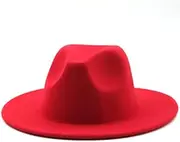[Generic] Wide Brim Fedora Hat for Women Solid Color Wool Felt Hat for Men Autumn Winter Panama White Jazz Cap