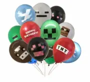 12/24PC Minecraft Balloons Gaming Party Birthday Supplies Helium Balloon 12"