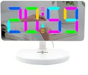 Lancoon Digital Alarm Clock with Wireless Charging Colorful Time RGB Night Light Week LED Mirror 5 Levels Brightness Dual Alarm Snooze for Bedside Living Room Office