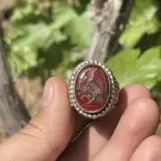 Wonderful Ancient Agate Stone Bird Animal Engravings Rare Solid Silver Ring