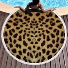 Leopard Print Round Beach Pool Towel Fringe 150cm Throw Yoga Picnic Blanket Mat