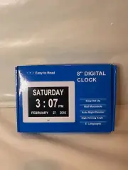 Alarm Clock 8" Large Screen Display Digital Clock Auto Dimmer 8 Languages