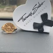 Thomas Sabo Ring 18ct Gold Plated Sterling Silver w/ Diamond Signet Ring Size V