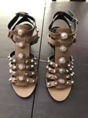 Balenciaga Arena Brown Giant Silver Studded Gladiator Sandals Size 40 US 9