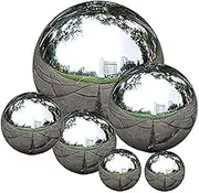 Stainless Steel Gazing Ball, 6 Pcs 50-150 mm Mirror Polished Hollow Ball Reflective Garden Sphere, Floating Pond Balls Seamless Gazing Globe for Home Garden Ornament Decorations (6 Pcs Mix)
