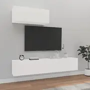 3 Piece TV Cabinet Set, Wall-Mounted Floating Media Storage Unit for Living Room, White Engineered Wood Entertainment Console Furniture