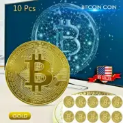 10 Pcs Gold Bitcoin Coins Commemorative 2021 New Collectors Gold Plated Bit Coin