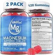 Magnesium Buffered Chelate, 260mg Triple Forms Magnesium Supplement, w/ Vitamin B6 B12 D3, High Absorption Mg for Calm, Sleep, Muscle Relaxation and Bone Health, Pack of 2, Total 120 Vegan Gummies