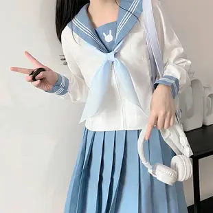 水藍三本水手服原創jk制服套裝正統日系學院風春季新品白身中間服