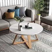 Solid Wood Coffee Table,Modern Round Coffee Table For Living Room,Wooden Farmhouse Coffee Table Side Table,Small Center Table End Table(White,24''L x 24''W x 16''H)