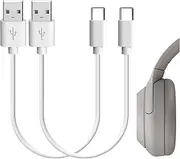 Geekria USB Headphones Short Charger Cable Compatible with Sony WH-1000XM5/1000XM4, XB920N/XB910N, Beats Studio Pro, Solo 4, USB to USB-C Replacement Power Charging Cord (1ft/30cm 2Pack)