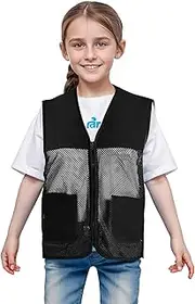 [TOPTIE] Kids Unisex Volunteer Vest Advertising Zipper Mesh Vest with 2 Pockets