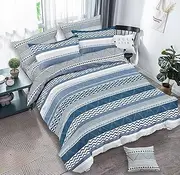 New Soft Doona Duvet Quilt Cover Set - 6 Sizes - Press Studs Closure (Queen, Blue Waves)