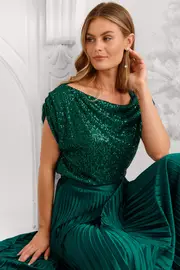 Women's Party Liana Off Shoulder Top Off The Shoulder in Green Emerald Sequin 8