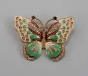 Kenneth Jay Lane KJL Designer Signed Enamel AB Crystals Large Butterfly Brooch
