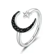 Sterling Silver Moon & Star Adjustable Hypoallergenic Ring