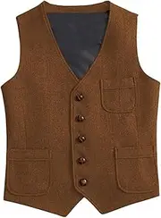 [HEYDHSDC] Men'S Business Silver Vest Jacket Slim Fit Prom Wool Blazer Double Breasted Waistcoat For Party Wedding Orange M