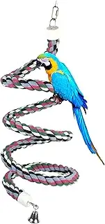 240cm Length Colorful Cotton Bendable Rope Perch Swing Bird Chew Toys Amazon Parrots Cage Toys with Bell Swing Climbing Standing Bungee Bird Toys for Regular to Big Size Birds