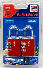 Safe Skies Two TSA Special Luggage Locks - Airport Security WILL NOT CLIP - RED