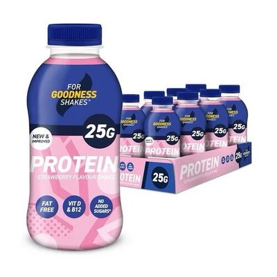 8 x 435ml Strawberry For Goodness Shakes® Protein 25G Low Fat *BBE30/10/2025*