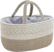 Diaper Caddy Organizer, 36x23x17cm Cotton Rope Woven Baby Storage Basket with Compartments, Nursery Bin for Home, Travel