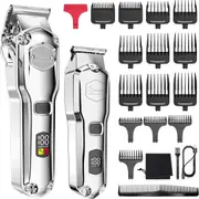 Hatteker Hair Trimmer & Hair Trimmer Kit for Men, Beard Trimmer, IPX7 Waterproof Hair Trimmer, T-Blade, Hair Trimmer, Professional USB Rechargeable (Silver