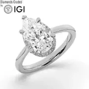 Pear Solitaire Labgrown Diamond Engagement Ring 18k White Gold 5.35 Ct D VS1