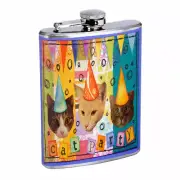 Cat Party Em1 Flask 8oz Stainless Steel Hip Drinking Whiskey
