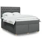 Box Spring Bed Queen Dark Grey Mattress LED Lights Adjustable Headboard 3784