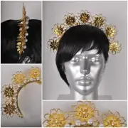 Crystal Silver Gold Pearl White Metal Beaded Wire headdress Flower Crown Fasc...