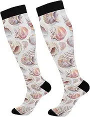 [AIXIWAWA] Socks-Pattern Sea Shells 1 Pair for Women Men, Knee High Long Socks for Athletic Casual Running, Multicolor