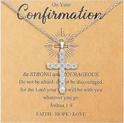 [YANCHUN] Confirmation Gifts for Teenage Girl Silver Cross Necklace Christian Necklace for Girls First Communion Gifts Baptism Gifts Christian Gifts Religious Gifts Inspirational Gifts for Women