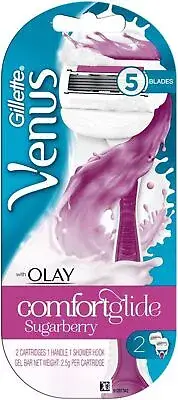 Gillette Venus With Olay Comfortglide Sugarberry 5 Blade Razor + 2 Cartridges