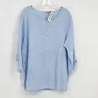 Lungo Larno 1X Plus Light Blue Floral Embroidered Button Detail Top
