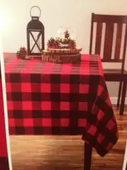 Buffalo plaid Red/Black Fabric 60 X 102 Tablecloth NIP