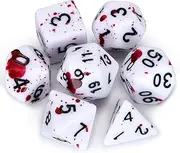 FLASHOWL D&D Dice Set with Irregular Spray Fuchsia Dots Blood Splatter Polyhedral Role Playing Gaming Dice D20 Dice Dungeons and Dragons Dice Set of 7 (Pl Rd)