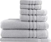 7 Piece Cotton Towel Set 650GSM Dobby Stripe 2 Bath Towel 2 Hand Towel 2 Face Washer 1 Bath Mat (Silver)