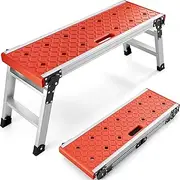 [KINGRACK] Aluminum Work Platform, Folding Step Ladder with Anti-Slip Rubber Feet,Portable Step Stool with Safety Locks, Lightweight Work Bench for Home, Office, Garage, Maximum Load 330lbs (Upgraded)
