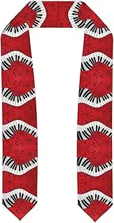 [SKKNT] Music Note Piano Print Graduation Shawl Stole For Academic Commencements Honor Sash Congratulations Gift, Flattened, One Size