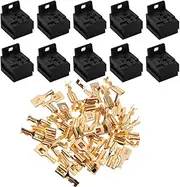 10 PCS Car Relay Base Bracket 12V/24V 30A-80A 5 Pin Socket Relay Socket Holder Connector with 50PCS 6.3mm/0.24“ Terminals Compatible with Car Truck SUVS (Black)