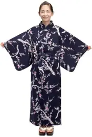 Women's Yukata Robe Japanese Summer Kimono - Japanese Plum Navy