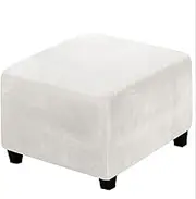 GAMUKAI Stretch Velvet Ottoman Cover Folding Storage Stool Square Furniture Protector Soft Rectangle slipcover with Elastic Bottom (White)