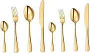 Cutlery Set, 8-Pieces Stainless Steel Flatware Silverware Set with Knife Spoon Fork (Gold)