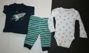 New Carter's 3m Boys 3 Piece Outfit Set Bodysuit Tops & Pants Space Rocket Ship
