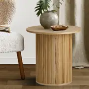 Oikiture Coffee Table Side End Tables Sofa Desk Bedside Round Wood Natural